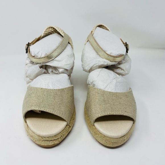 NWT Soludos Sandals Open Toe Midwedge Linen in Platinum Size 9 - Picture 4 of 11